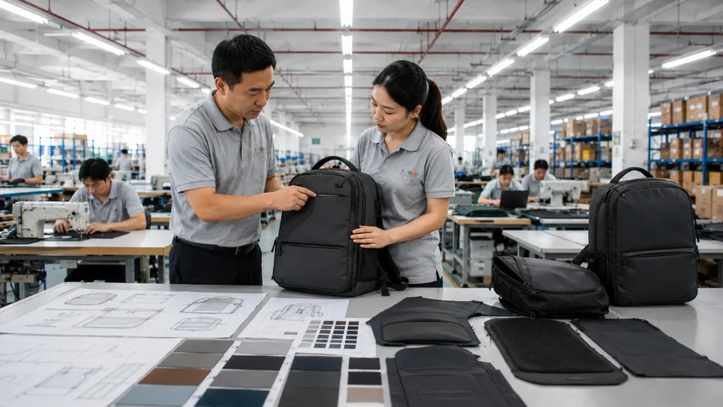 Backpack design and sampling process in a manufacturing factory