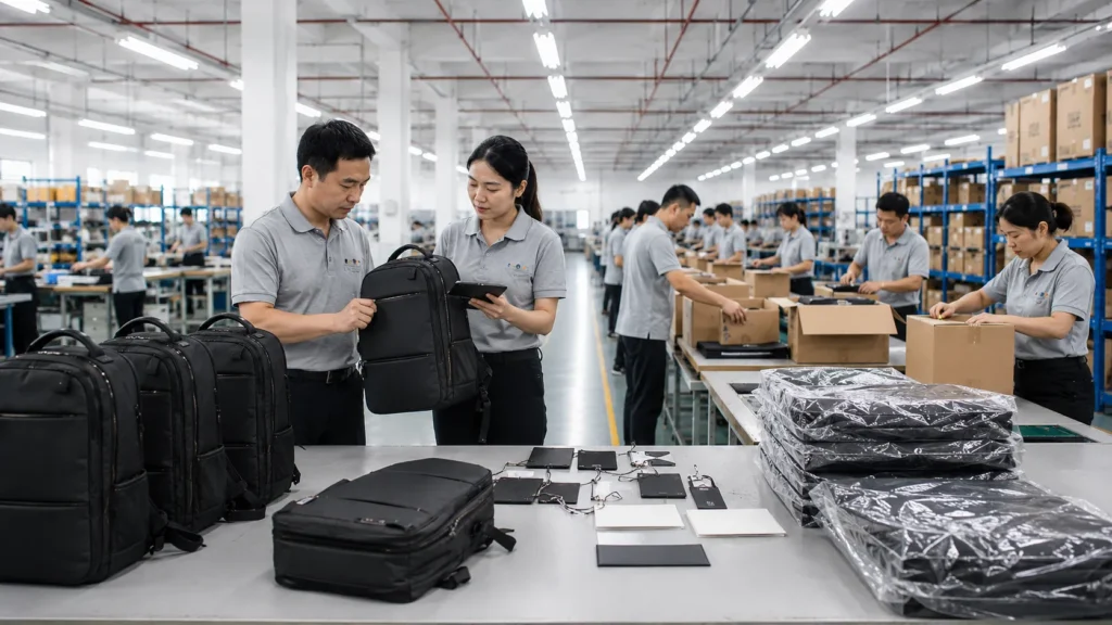 Backpack final quality inspection and packing process