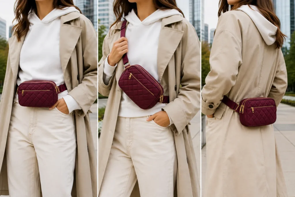 How to wear a fanny pack in three ways: front waist, crossbody, and back waist