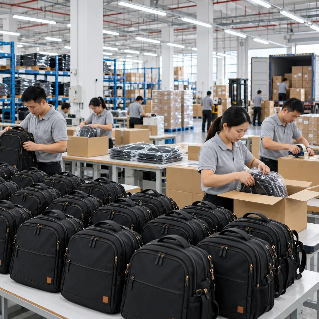 Backpack factory packing and export production