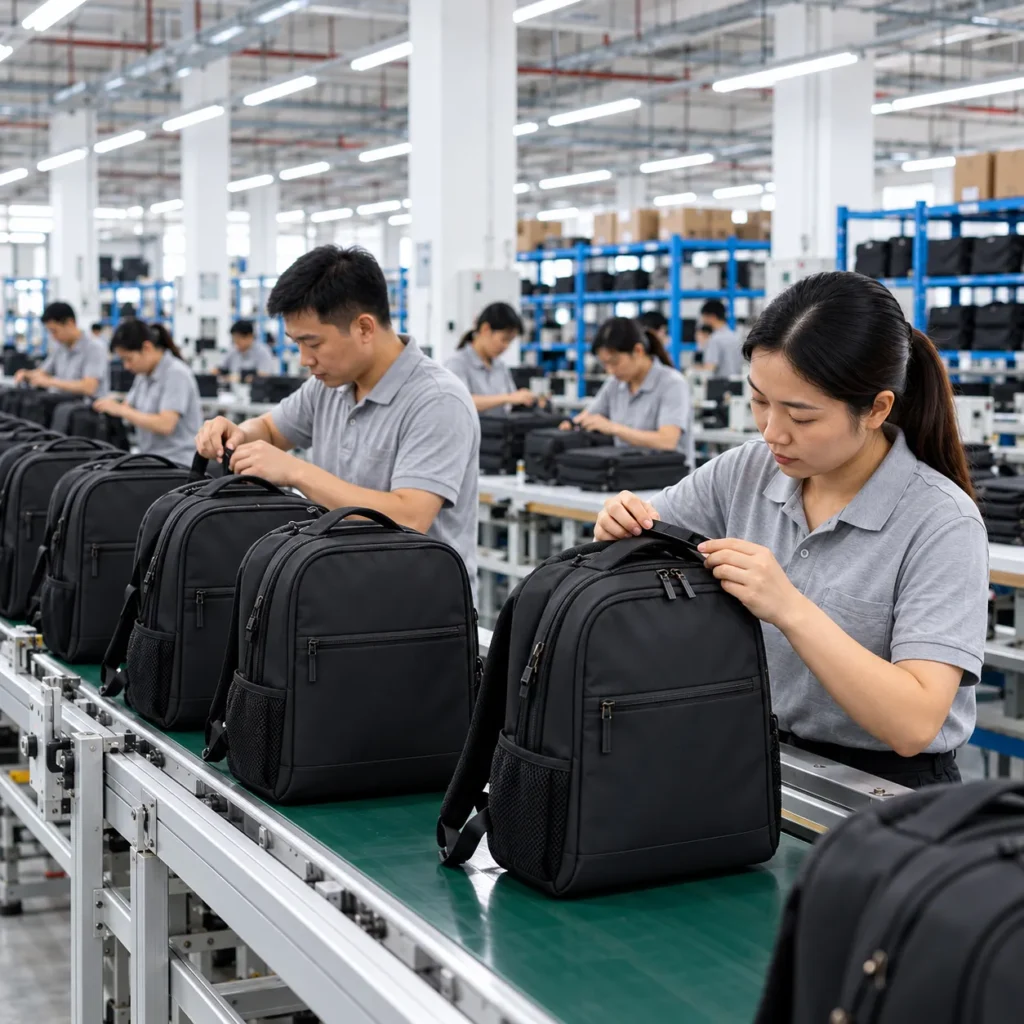 Backpack manufacturing production line in China