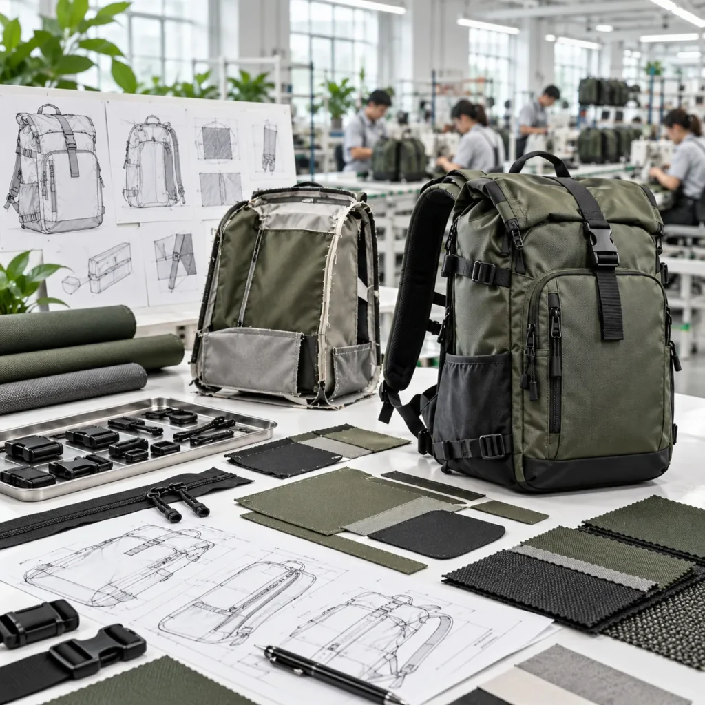Custom backpack development from design and materials to finished production