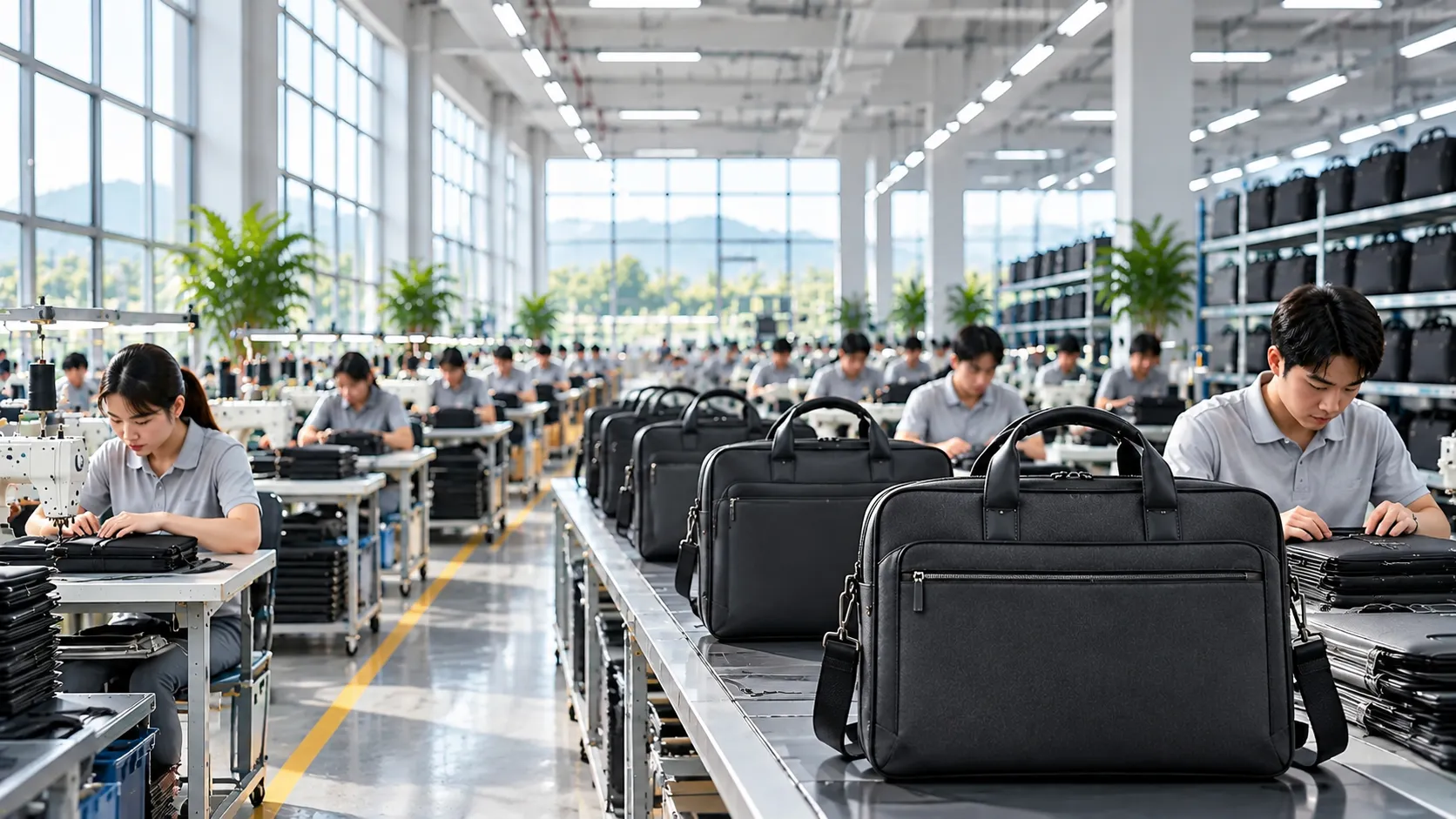 Laptop briefcase factory production scene