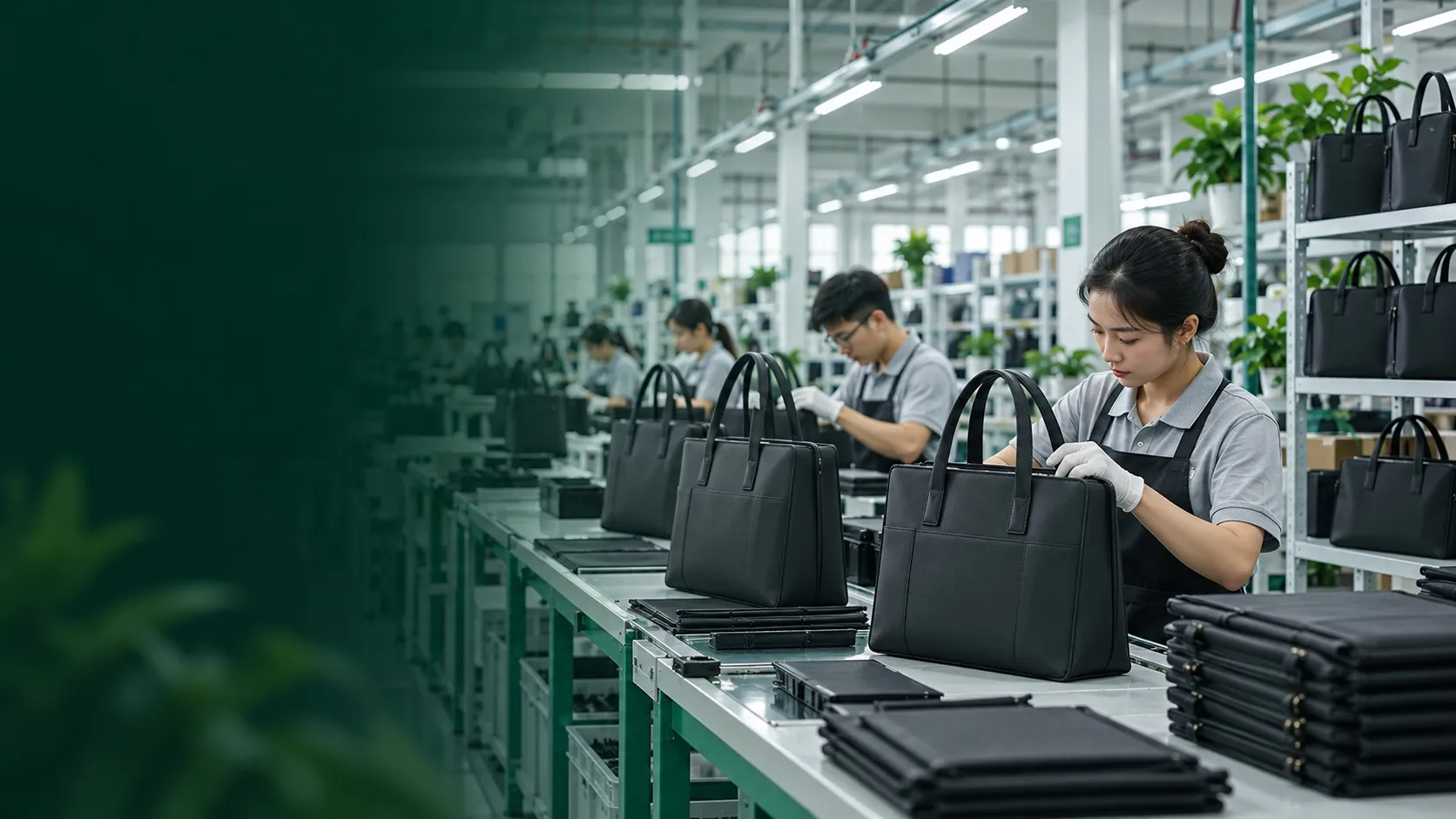 Laptop tote bag factory production scene