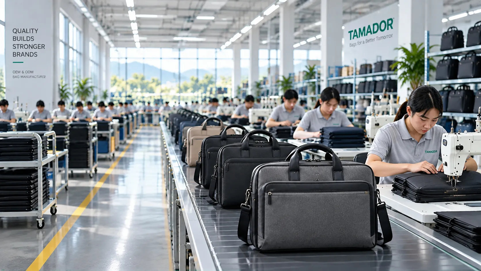 Laptop work bag factory production scene