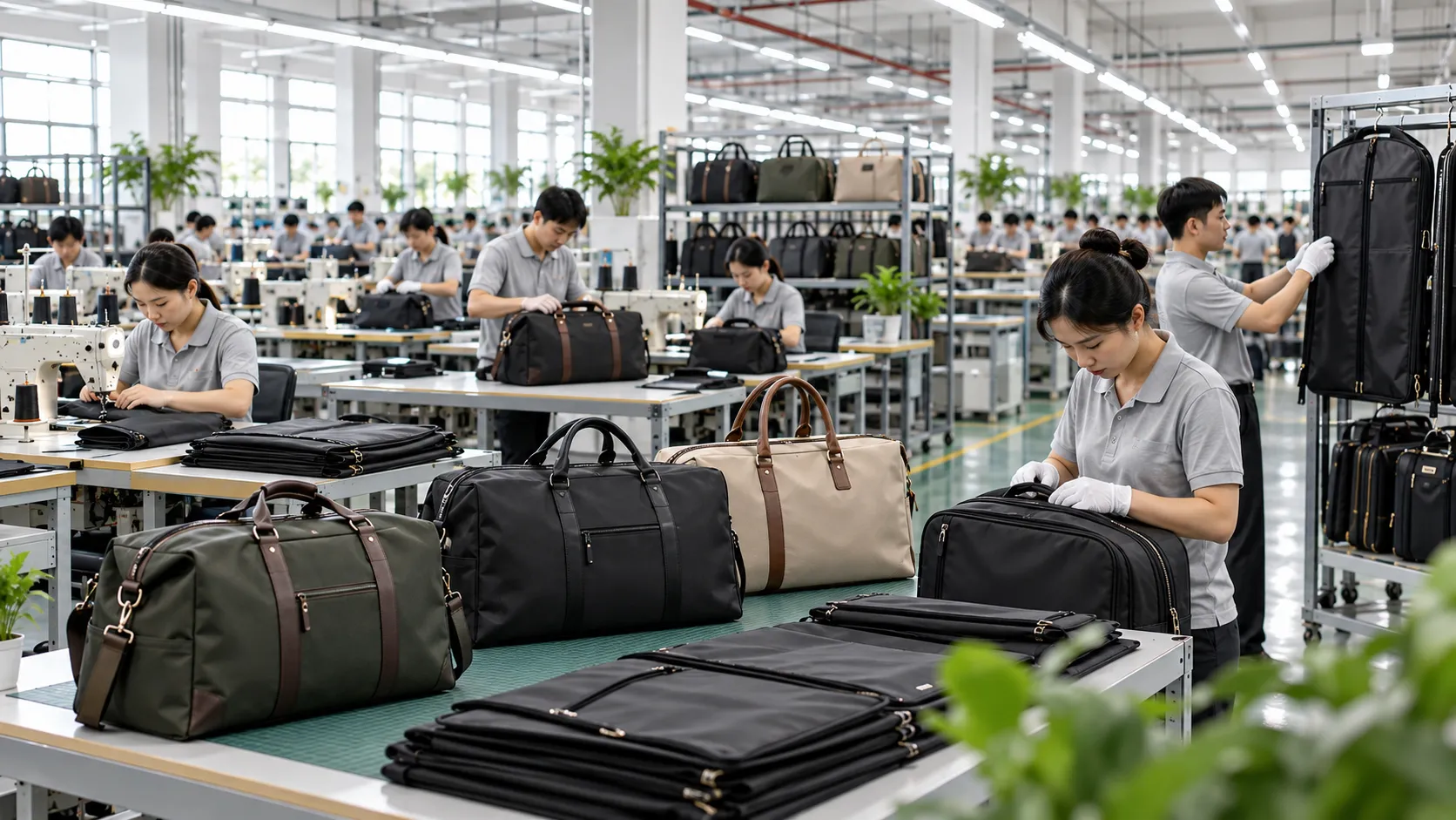 Travel bag manufacturing factory production line