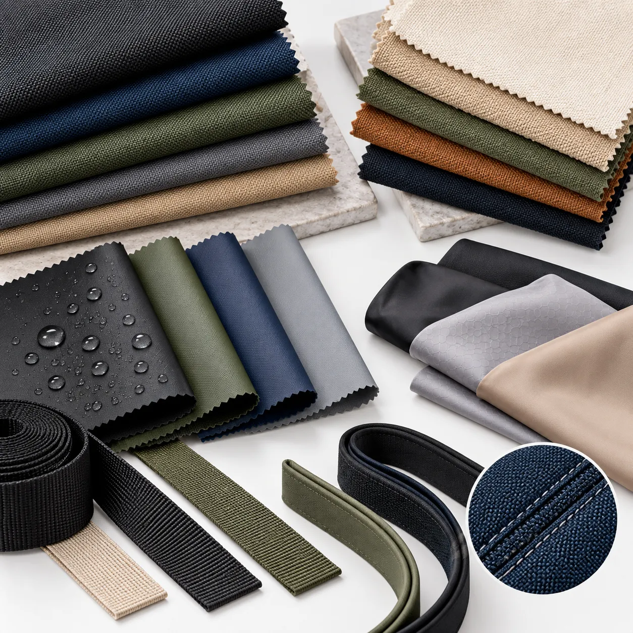 Weekender travel bag fabric and material options including nylon canvas and coated fabrics