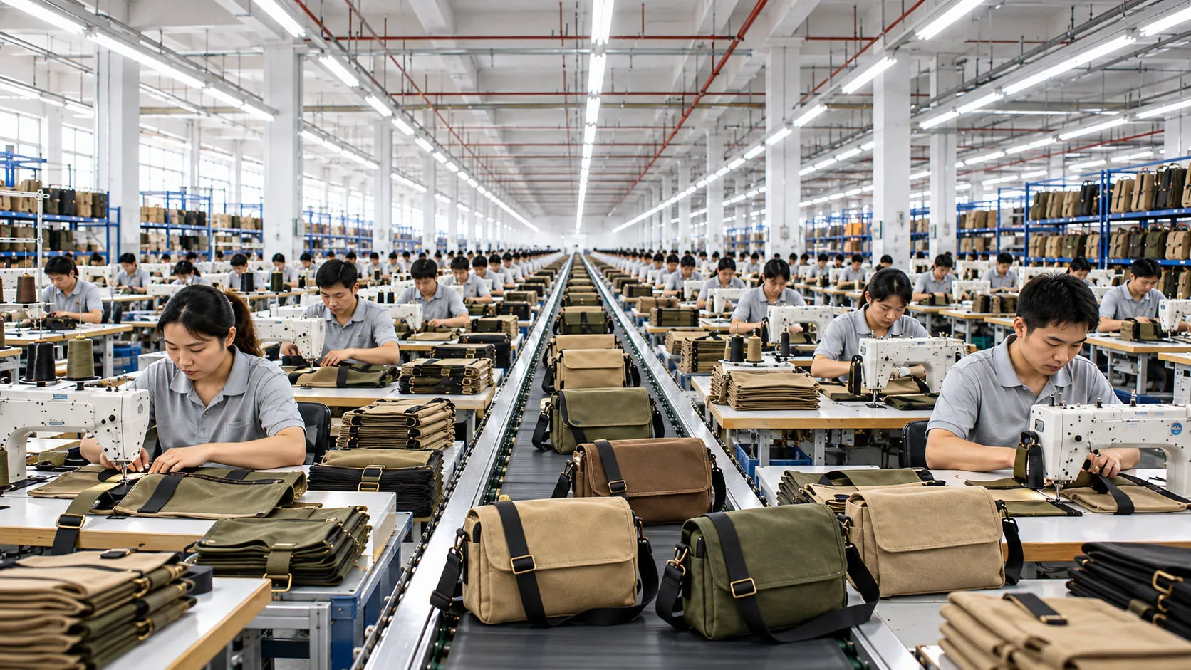 Canvas crossbody bag factory production scene
