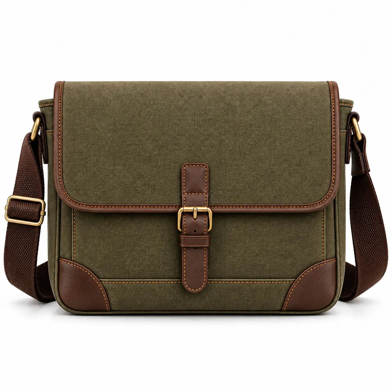 Canvas & PU Crossbody Bag