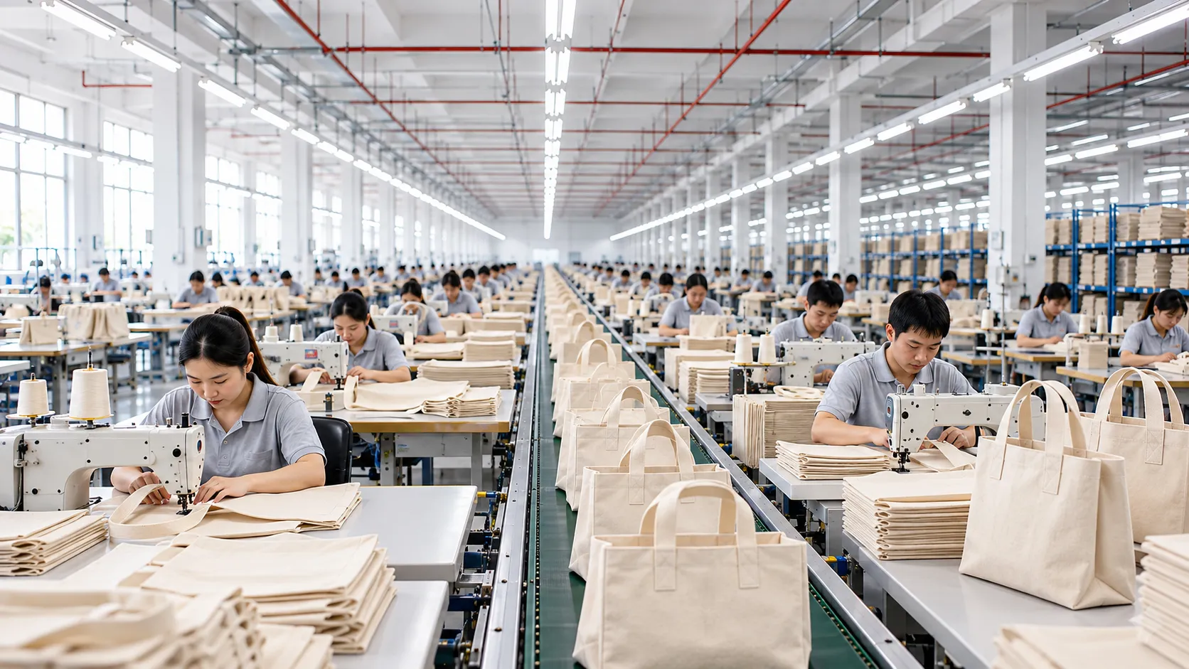 Canvas tote bag manufacturer factory production scene