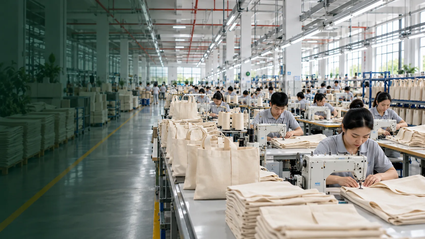 Cotton tote bag manufacturer factory production scene
