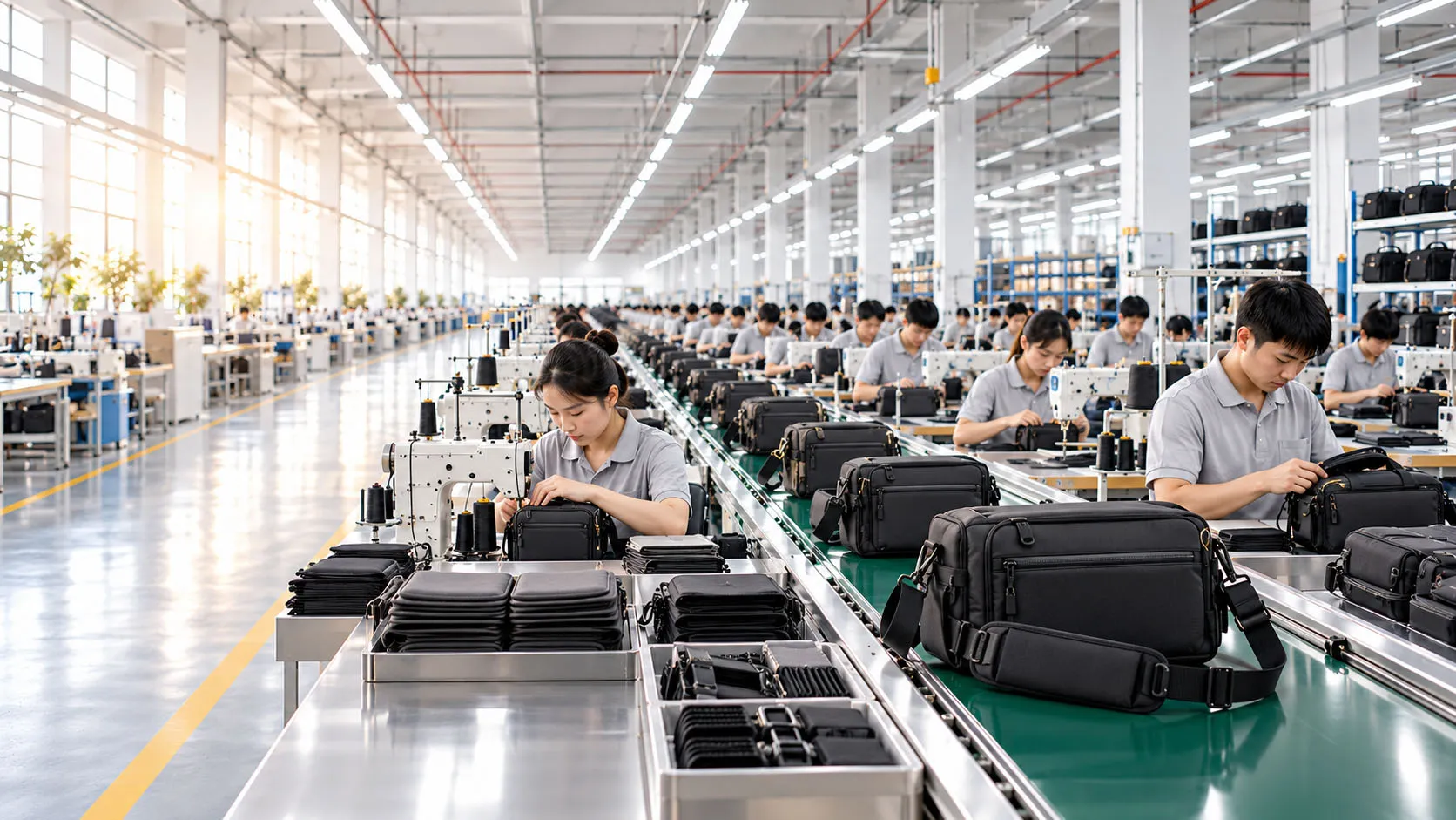 Crossbody camera bag factory production scene
