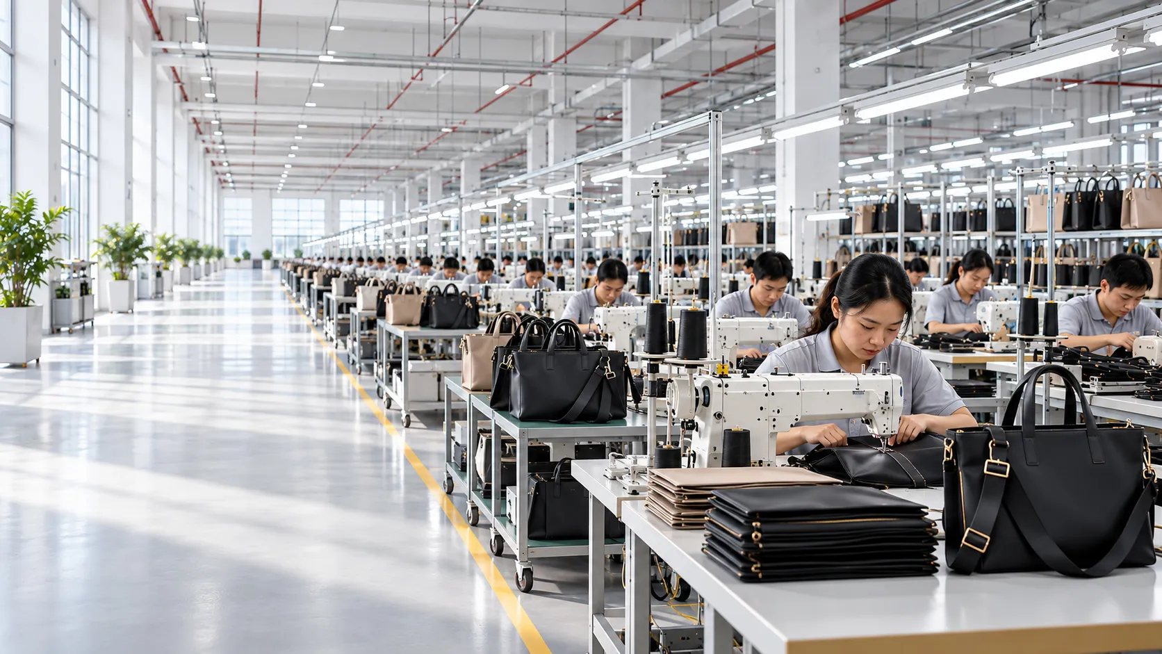 Crossbody tote bag manufacturer factory production scene
