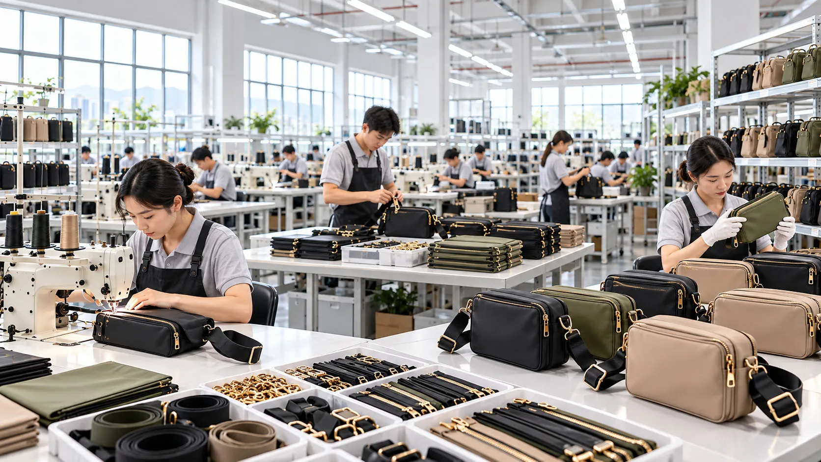 Custom crossbody bag factory production scene
