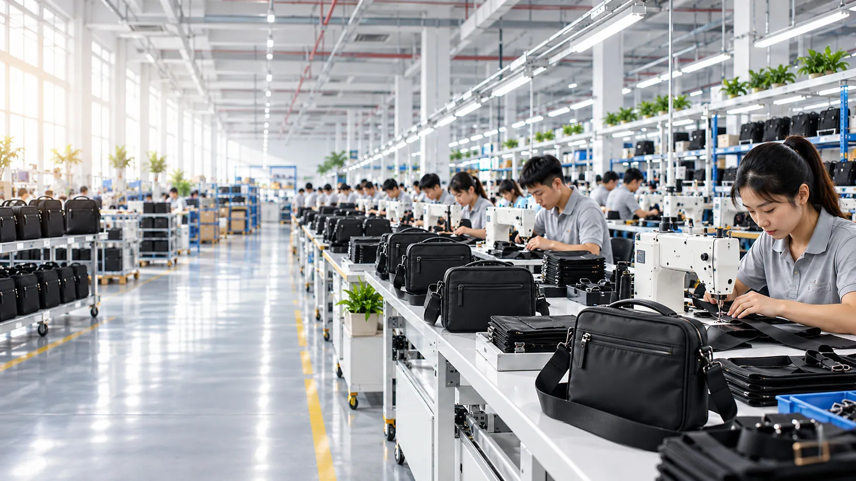 Nylon crossbody bag factory production scene
