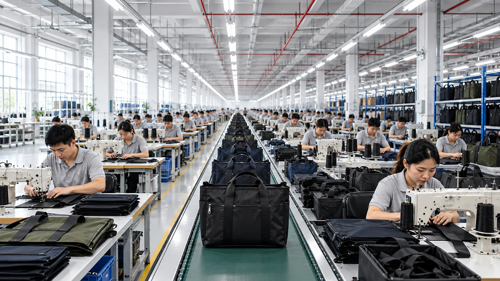 Nylon tote bag manufacturer factory production scene
