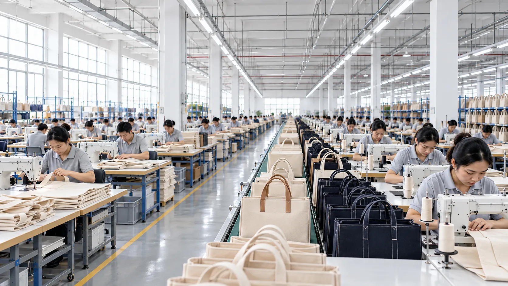 Professional tote bag manufacturing factory with large-scale tote bag production line