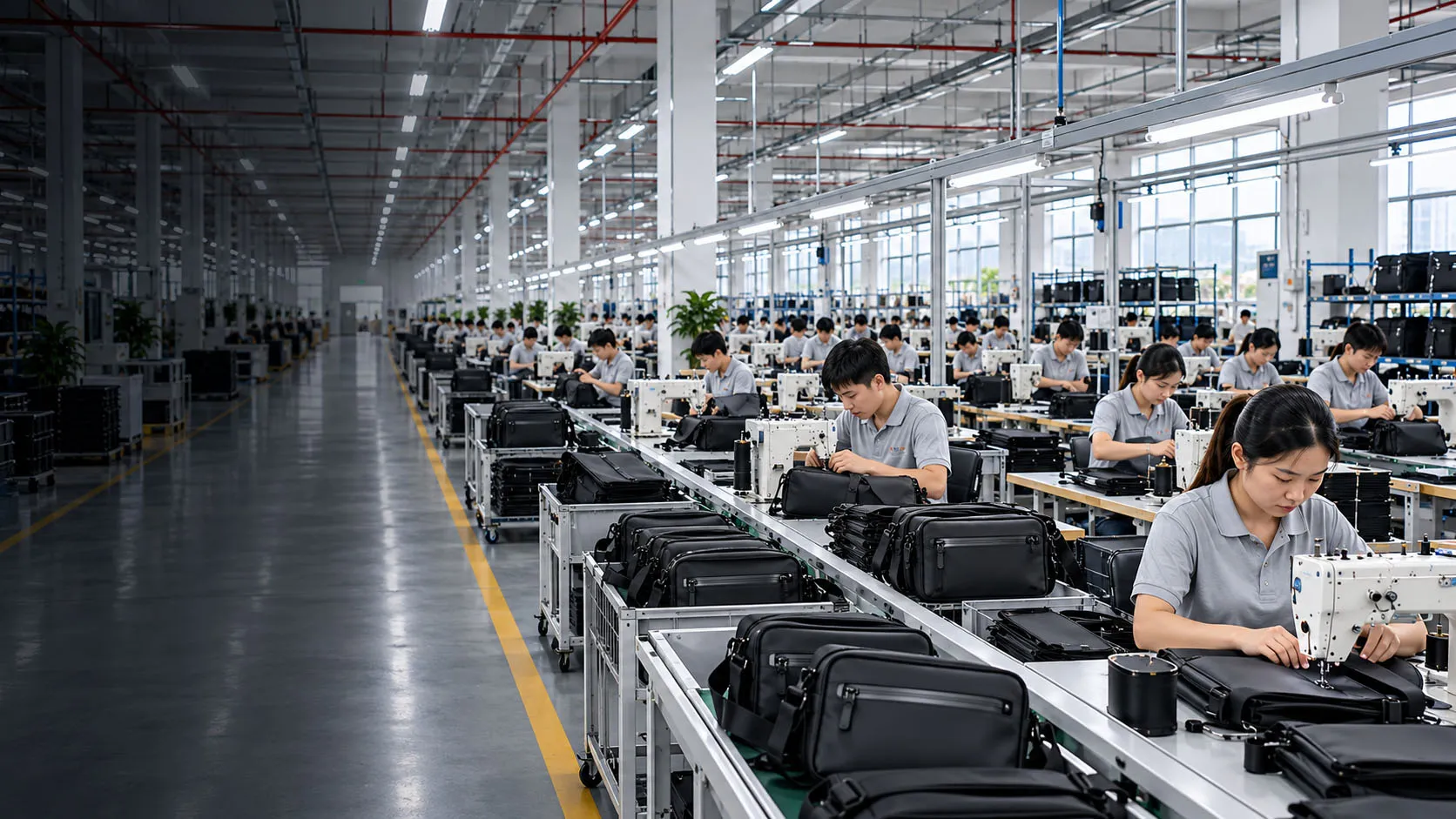 Waterproof crossbody bag factory production scene